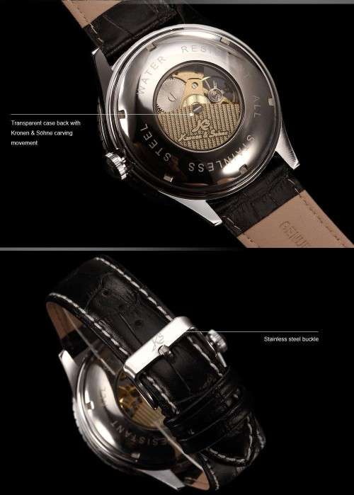 Authentic, Brand New Luxury KS Royal Carving Mechanical Skeleton Black Men's Wrist Watch