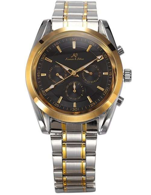 Luxury, authentic, brand new KS Black Analog Date Day Automatic Mechanical Steel Men's Watch