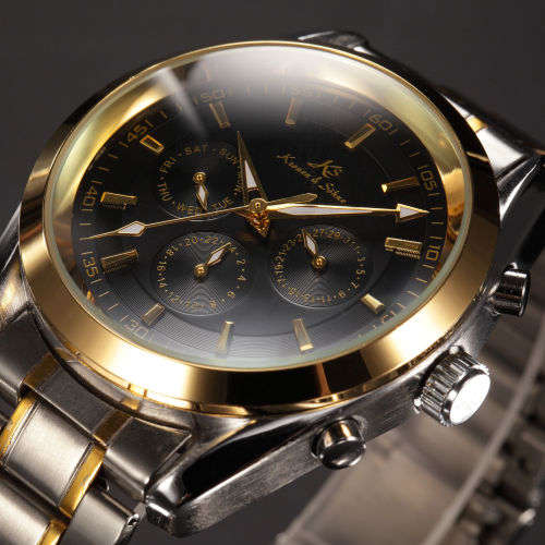 Luxury, authentic, brand new KS Black Analog Date Day Automatic Mechanical Steel Men's Watch