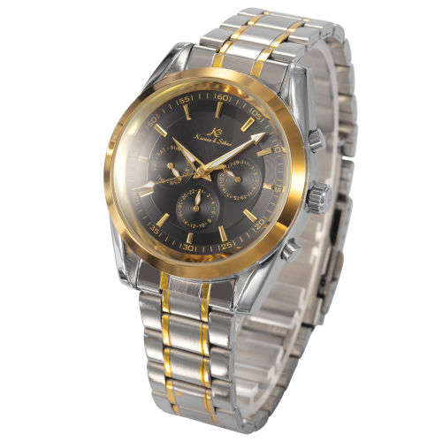 Luxury, authentic, brand new KS Black Analog Date Day Automatic Mechanical Steel Men's Watch