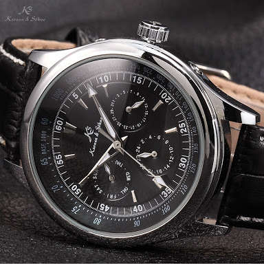 Authentic KS Imperial Luxury Automatic Mechanical Date Day 6 Hands Leather Mens Sports Watch