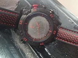 New Shark Men's LED Date Day Alarm Digital Analog Quartz Sport Black, Red Leather Band Wrist Watch