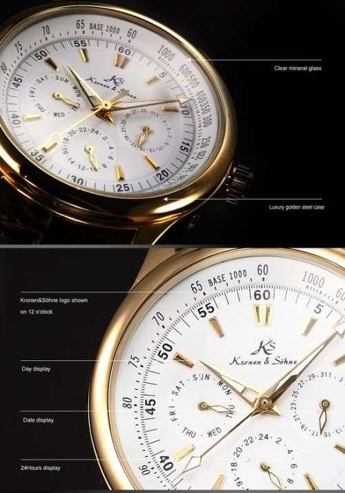 Authentic Brand New KS Luxury Automatic Mechanical Date Day Calendar 24 Hours Elegant Sport Watch