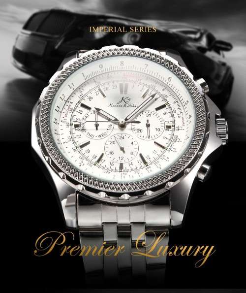 Authentic Brand New KS Imperial Series Day Date Men's Silver Stainless Steel Band Wrist Watch