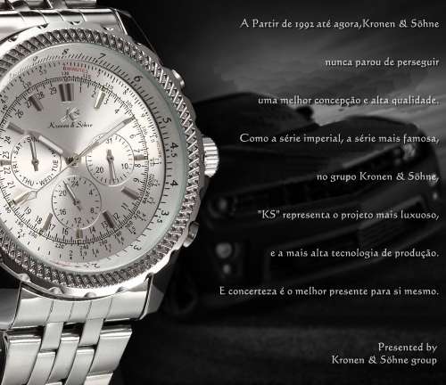 Authentic Brand New KS Imperial Series Day Date Men's Silver Stainless Steel Band Wrist Watch