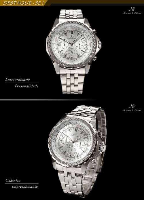 Authentic Brand New KS Imperial Series Day Date Men's Silver Stainless Steel Band Wrist Watch