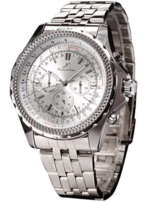 Authentic Brand New KS Imperial Series Day Date Men's Silver Stainless Steel Band Wrist Watch