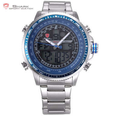 Authentic Brand New Men's "Winghead shark" Digital/Analog Quartz Day/Date/Alarm Stainless stee