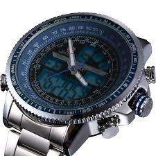 Authentic Brand New Men's "Winghead shark" Digital/Analog Quartz Day/Date/Alarm Stainless stee