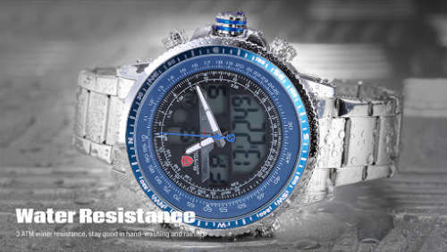 Authentic Brand New Men's "Winghead shark" Digital/Analog Quartz Day/Date/Alarm Stainless stee