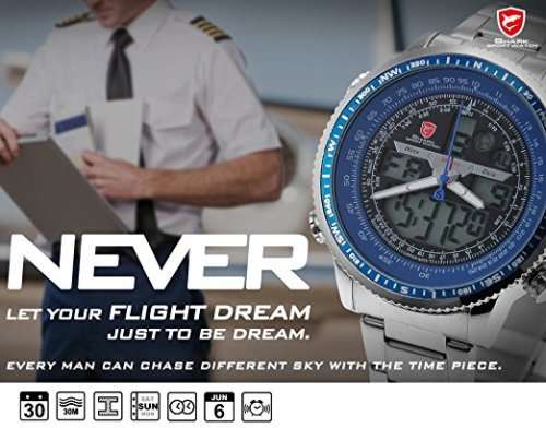 Authentic Brand New Men's "Winghead shark" Digital/Analog Quartz Day/Date/Alarm Stainless stee