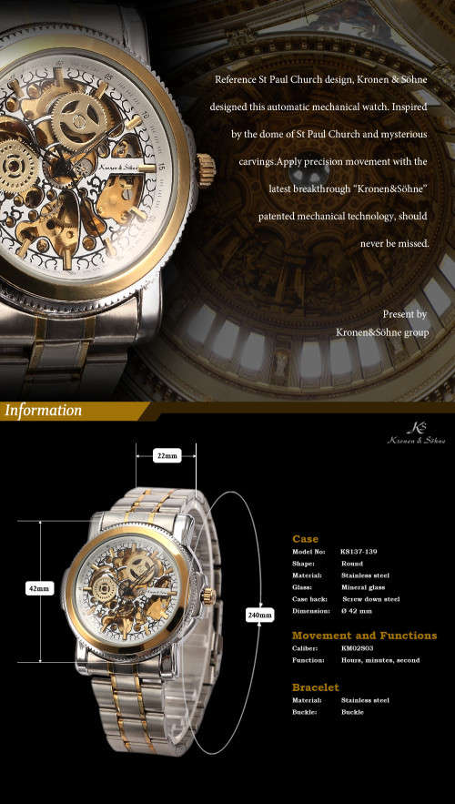 Authentic Brand New KS Royal Carving White Skeleton Mens Steampunk Automatic Mechanical Dress Watch