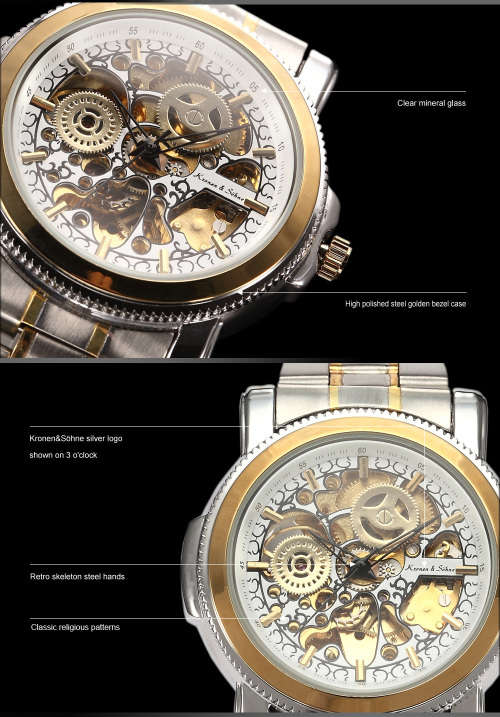Authentic Brand New KS Royal Carving White Skeleton Mens Steampunk Automatic Mechanical Dress Watch