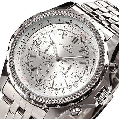 Authentic Brand New KS Imperial Series Day Date Men's Silver Stainless Steel Band Wrist Watch