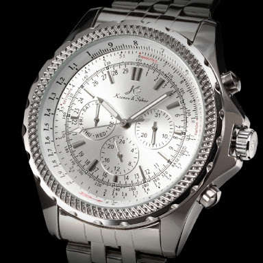 Authentic Brand New KS Imperial Series Day Date Men's Silver Stainless Steel Band Wrist Watch