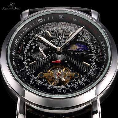 Authentic, Brand New KS Men's Wrist Watch Luxury Moon Phase Automatic Mechanical Black Dial
