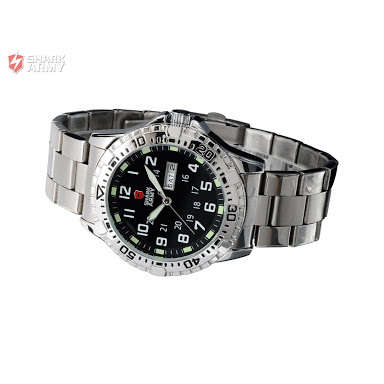 Authentic SHARK ARMY Date Day Calendar Silver Stainless Full Steel Black Men Military Sport Watch