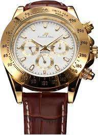 Authentic Luxury KS Imperial Day Date Gold Case Brown Leather Men Automatic Mechanical Wrist Watch