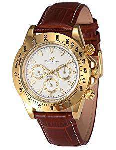 Authentic Luxury KS Imperial Day Date Gold Case Brown Leather Men Automatic Mechanical Wrist Watch