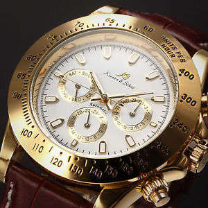 Authentic Luxury KS Imperial Day Date Gold Case Brown Leather Men Automatic Mechanical Wrist Watch