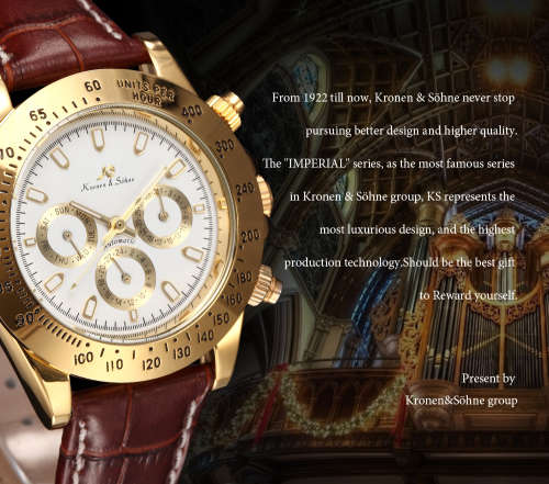 Authentic Luxury KS Imperial Day Date Gold Case Brown Leather Men Automatic Mechanical Wrist Watch