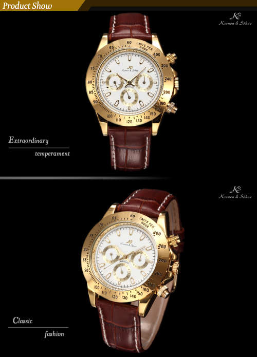 Authentic Luxury KS Imperial Day Date Gold Case Brown Leather Men Automatic Mechanical Wrist Watch