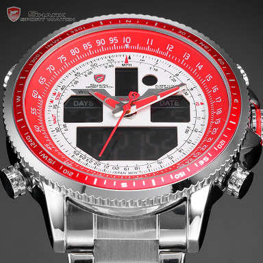 Authentic Brand New Shark Men's Digital/Analog Quartz Day/Date/Alarm Stainless steel Wrist Watch