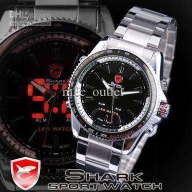 Mako SHARK Sport WatchDigital LED Date Alarm Silver Full Stainless Steel Band Black Men Ar