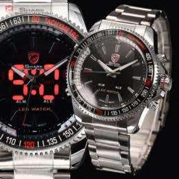 Mako SHARK Sport WatchDigital LED Date Alarm Silver Full Stainless Steel Band Black Men Ar