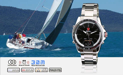 Mako SHARK Sport WatchDigital LED Date Alarm Silver Full Stainless Steel Band Black Men Ar