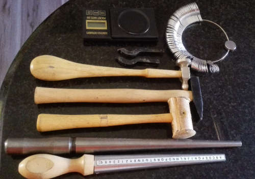 Lot of Jewelry Manufacture items - hammers, stamps, scale, mandrel