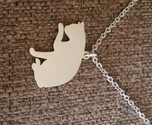 Stainless Steel Cat licking paw Necklace