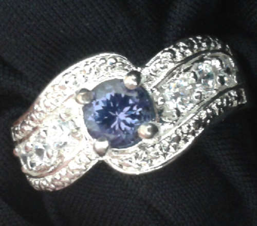 Sparkling Real Tanzanite and Cubics Silver Ring