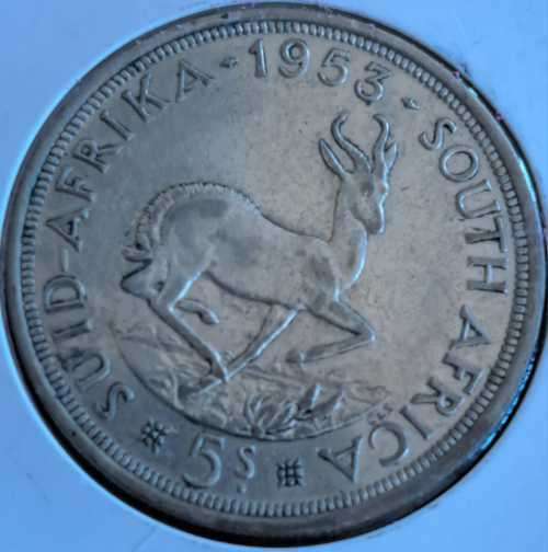 1953 Silver South Africa 5 Shilling