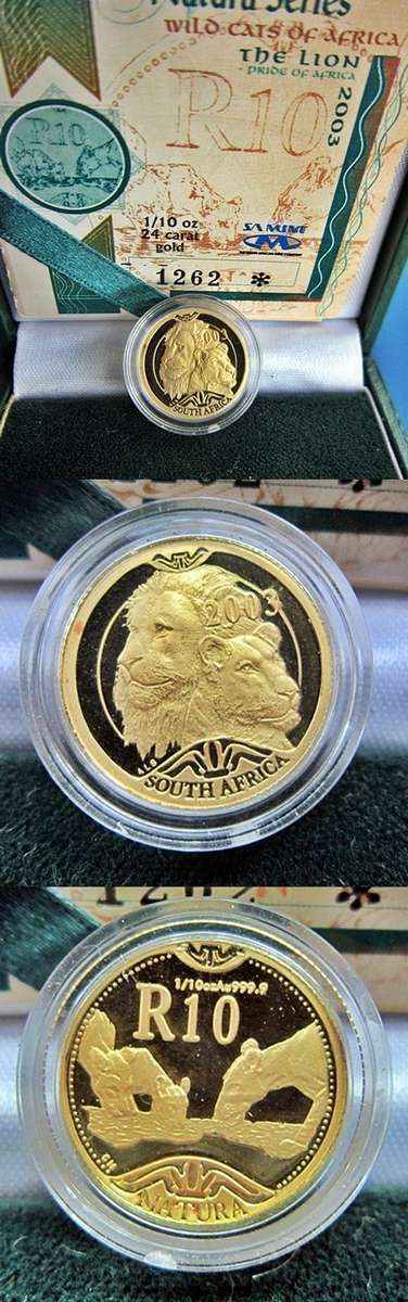 ## 2003 South Africa 1/10 Oz Gold Natura - The Lion - in SAM Box with COA ##