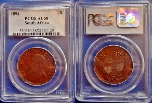 ## PCGS Graded 1894 ZAR Penny AU 58 ##
