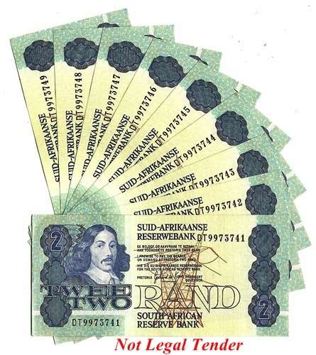 ## 9 x G.P.C. de Kock R2 Notes in Sequence DT 9973741-749 ## Bid per Note for the LOT