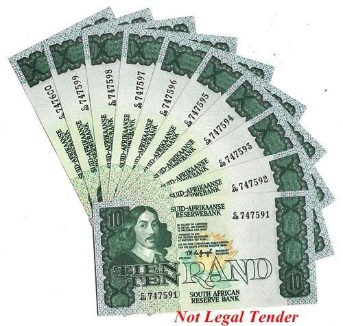 ## 10 x T.W. de Jongh R10 Notes in Sequence C48 747591-7600 ## Bid per Note for the LOT