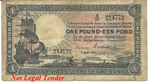 ## W.H. Clegg 1 Pound Note A26 214772 2 April 1931 ##