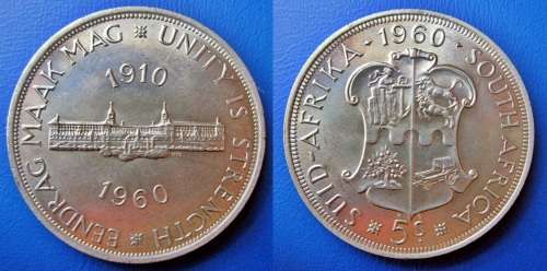 ## Beautiful 1960 South Africa Silver 5 Shillings ##