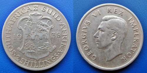 ## Beautiful 1938 South Africa Silver 2 Shillings ##