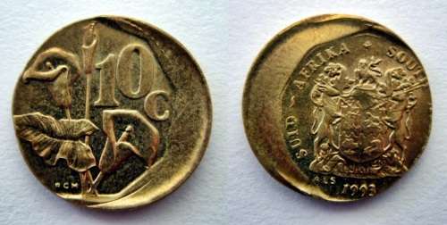 ## Mint Error - Off Centre Struck 1993 South Africa 10 Cent ##