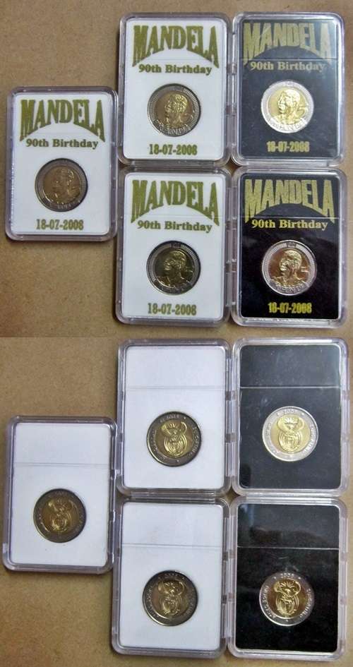 ## Collection of 5 x Mandela 90th Birthday R5 Coins in Perspex Casings ##