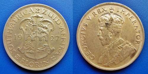 ## 1927 South Africa Silver Florin/2 Shillings ##