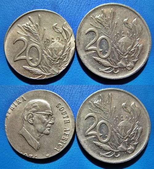 ## Mint Error 1976 South Africa 20 Cent Struck on 10 Cent Planchet ##