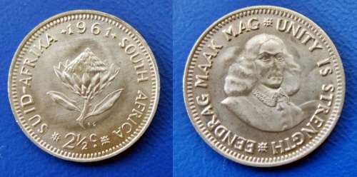 ## Beautiful 1961 South Africa Silver 2 1/2 Cent ##