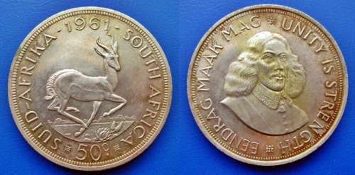 ## Beautiful 1961 South Africa Silver 50 Cent ##