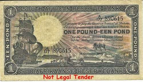 ## M.H. de Kock 1 Pound Note A177 890615 24 September 1947 ##