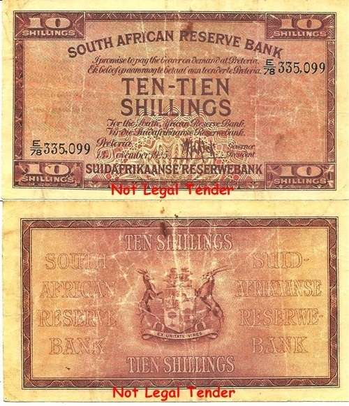 ## M.H. de Kock 1st Issue 10 Shillings Note E78 335,099 13 November 1945 ## VG