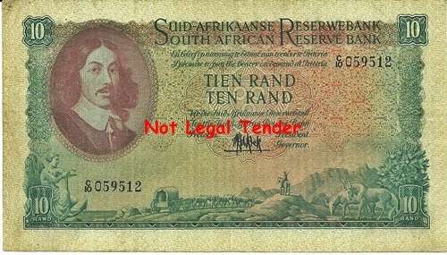 ## M.H. de Kock 4th Issue R10 Note C10 059512 ## VG